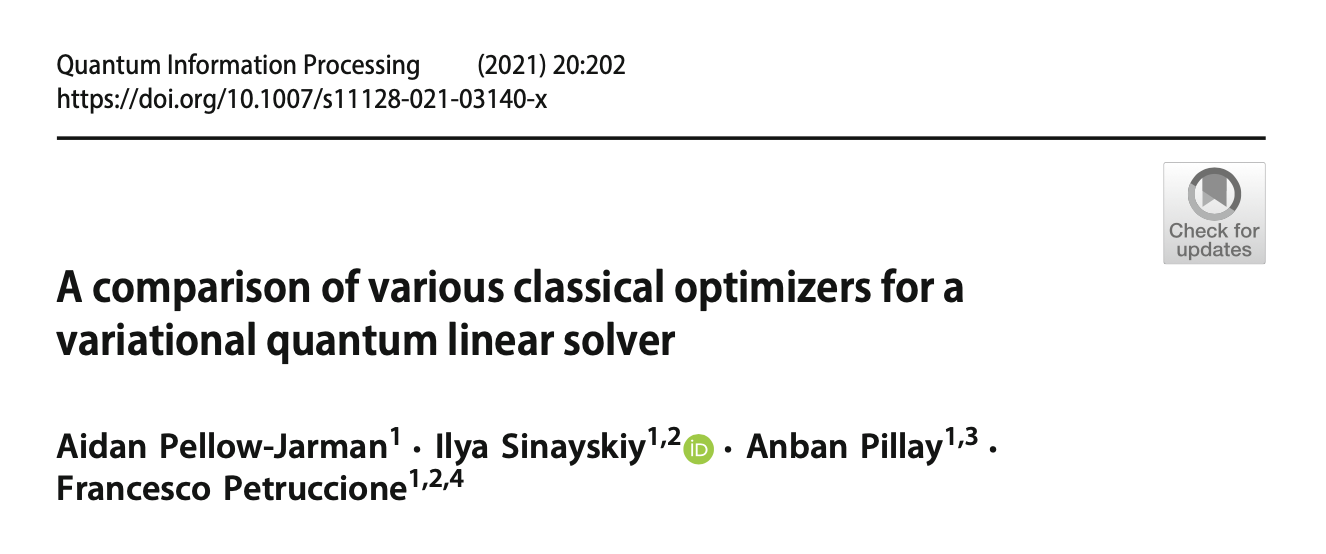 A comparison of various classical optimizers for a variational quantum linear solver